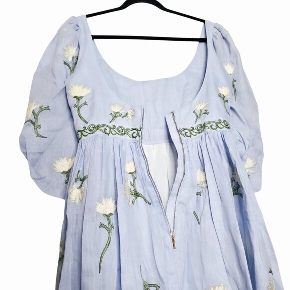 Agua by Agua Bendita Viviane Soledad Embroidered‎ Blue Linen Floral Maxi Dress S - Picture 11 of 16